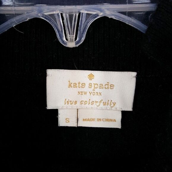 KATE SPADE Sweater Womens Small Black Turtleneck Wool Polka Dot Silk Hem - Picture 2 of 10